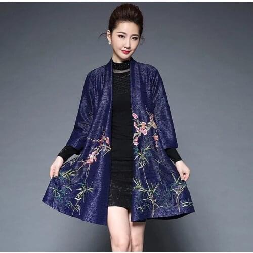 Heavy Industry Embroidered Women Windbreaker Spring Autumn Cloak Coat Mother Middle Aged Elderly Temperament Shawl Cardigan