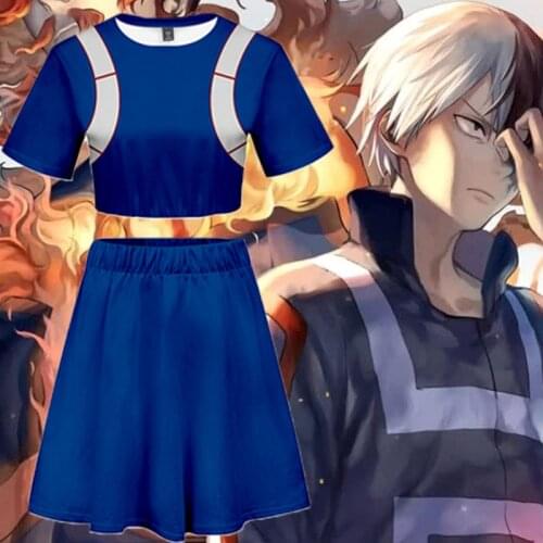 2pcs Boku No My Hero Academia Women Cosplay Costumes Midoriya Todoroki Shoto Bakugou Katsuki OCHACO URARAKA Tops +Skirt C45K174