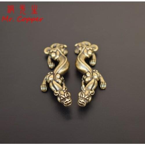 1 Pair Antique Brass Chinese Ancient Beast Dragon Lucky Feng Shui Ornament Crafts Home Decoration Mythical Animal Figurines Mini