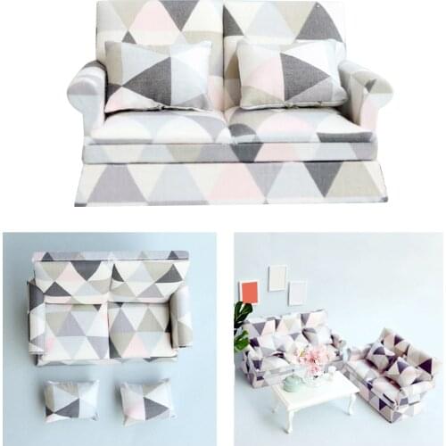 1pc Wooden 1:12 Dollhouse 2-Seat Sofa DIY Pretend Play Decor Accs Toys