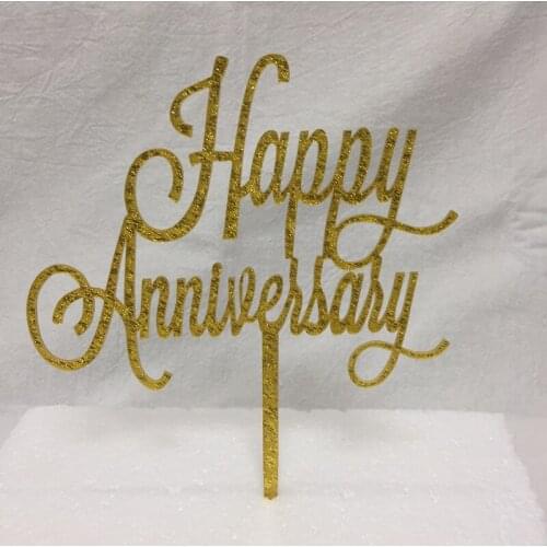 1pcs Happy Anniversary gold glitter acrylic cake topper anniversary party decoration