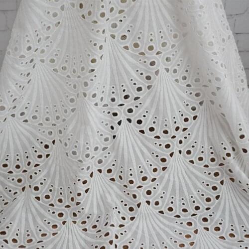 1 Yard Pure Cotton Lace Fabric In Off White Eyelets lace fabric with Scalloped Pattern Retro fabric for Bridal Lace Fabric