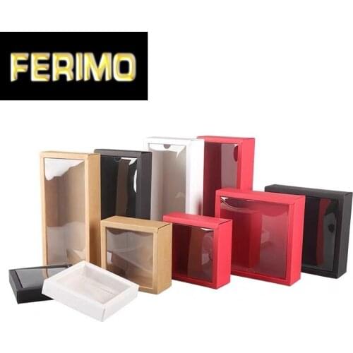 15Pcs Black,White,Brown,Red Transparent Cake Box Kraft Paper Cupcake Clear Plastic PVC Window Packing Gift Box Square/Rectangle