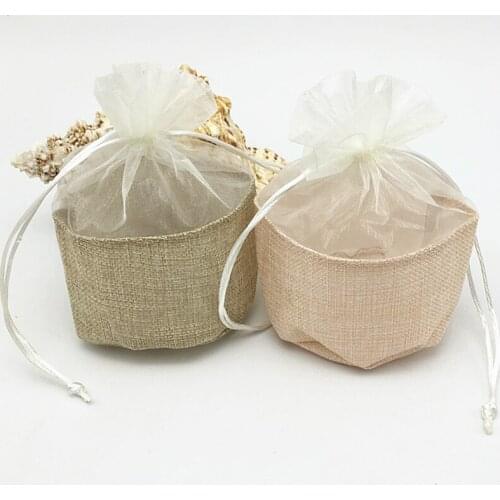 Pack of 30 Organza Gift Packaging Bag 5.5"x6.2" Party Candy Favor Sack Linen Jute Drawstring Pouch Wedding Favor Bag