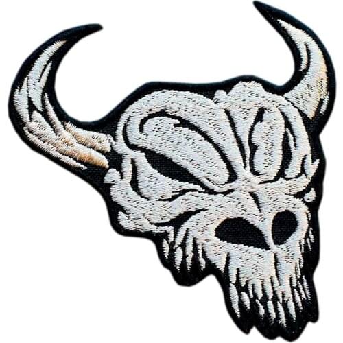 Punk Applique Decoration Jacket Sew on Horned Skull Embroidered Biker Badges For Clothes Patches