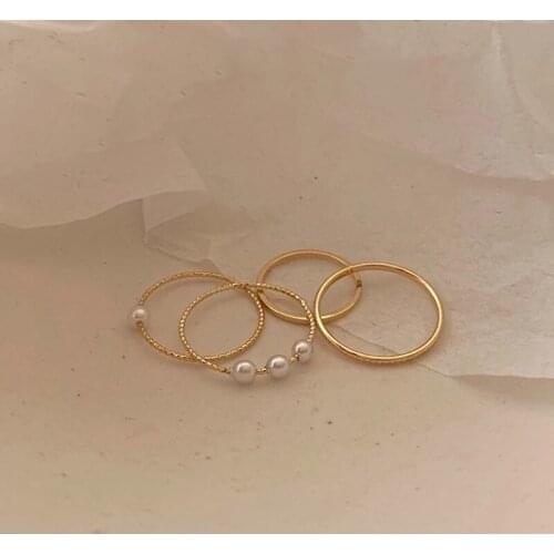 Korean Vintage Elegant 4pcs/Sets t Pearl Hand Knuckle Rings For Women Girls Fashion Metal Rings Finger Ring Accessories Jewelry