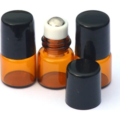 Fast Shipping 50pcs Mini Amber Perfume Sample Roller Glass Bottle 1ml Roll-on Refillable Essential Oil Bottle