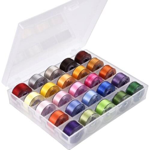 Bobbin Case Organizer with 25 Clear Sewing Machine Bobbins and Assorted Colors Sewing Thread for Brother/ Babylock/ Janome/ Kenm