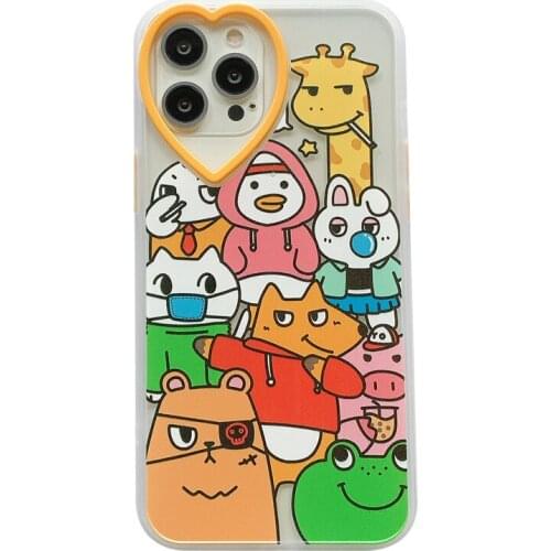 Cartoon Zoo Heart Camera Frame Case for iPhone 12 Pro Max Back Phone Cover for 12 Mini 11 Pro Max X XS XR 8 7 Plus SE 2020 Capa