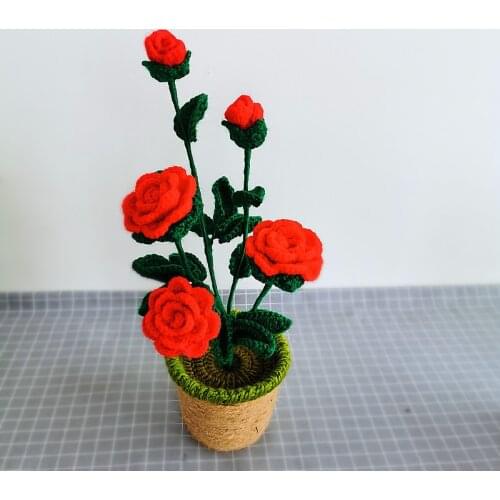 Hand-Woven Wool Indoor Furnishings and Decorations Bonsai Artificial Flower