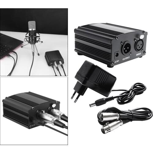48V Phantom Power Supply with Charging Cable for Microphone Device Equipment
