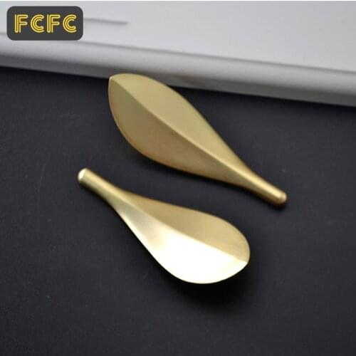 FCFC 1piece Solid Brass Gold Leaf Shaped 32mm Cabinet Knob Door Pulls Nordic Style Furniture Handles Knob