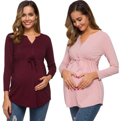 Pregnant Woman Maternity Long Sleeve Solid Color Nursing Tops T-shirt For Breastfeeding enceinte maternidad clothes for women