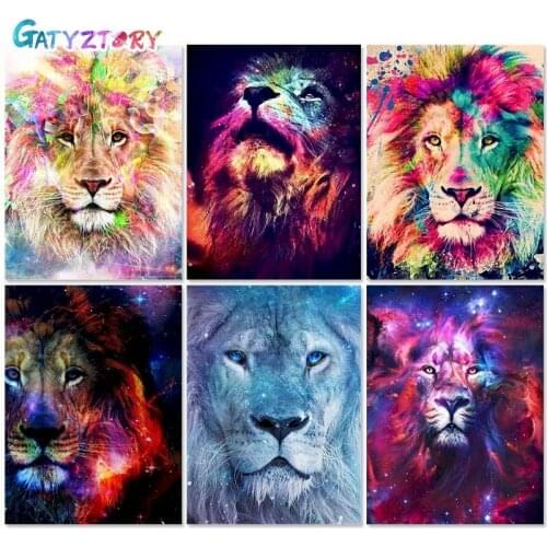 GATYZTORY DIY Painting By Numbers Color Lion HandPainted Oil Painting Animal Drawing On Canvas Unique Gift Home Decoration Kill
