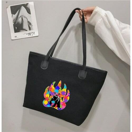 Bear Paws Autisim Printed Canvas Tote Bag Gift Shoulder Shopping Bag Beach Bag Work Bag