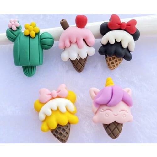 10Pcs Kawaii Cute Mixed Ice Cream Flat Back Resin Cabochons Scrapbooking DIY Jewelry Craft Decoration Accessorie D98