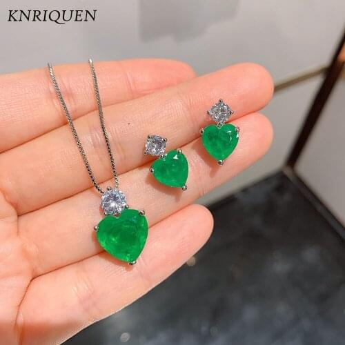 KNRIQUEN Luxury Emerald Lab Diamonds Earrings Pendant Necklace 925 Sterling Silver Wedding Engagement Fine Jewelry Set for Women