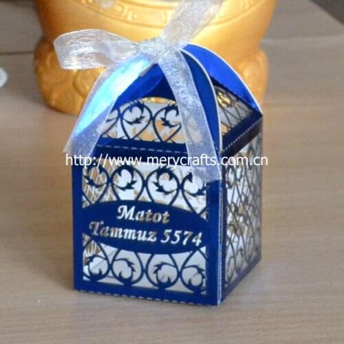 Royal blue laser cut cupcake boxes,metallic paper royal blue wedding accessories for party supplies