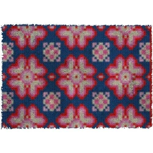 Latch Hook Rug Blue lattice Type H Plush Tapestry Kits Crochet Cushion Mat DIY Carpet Rug Home Decor Thick Yarn 61cmX85cm