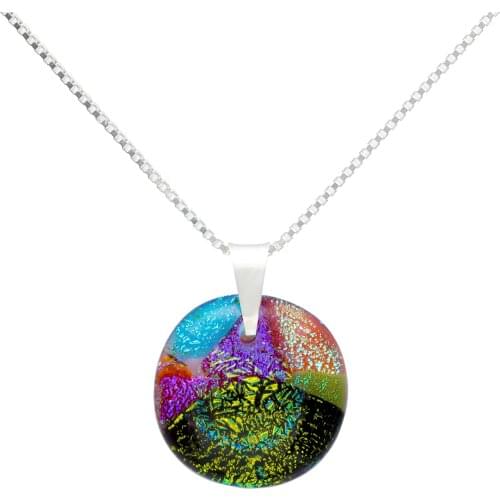 DARK DIAMOND-dichroic crystal pendant and 25mm 925 sterling silver. Assorted Colors. Craft. Exclusive. (With chain)