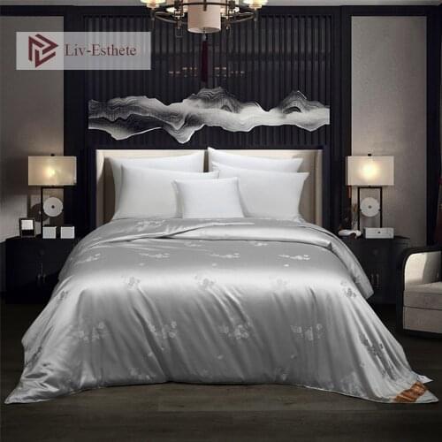 Liv-Esthete Gray Top Grade Silk Quilt Comforter Filled by 100% Long Mulberry Silk Duvet For All Season.Queen King Jacquard Cover