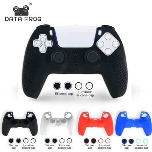 Data Frog Soft Silicone Case For PS5 Controller Anti-Slip Rubber Skin Protection Cover For PS5 Gamepad With Luminous Cap