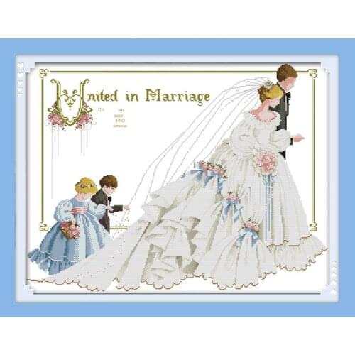 Joy Sunday A couple and two flower girls Cross Stitch Kit pattern Printed Chinese embroidery needlework for hanging in a bedroom