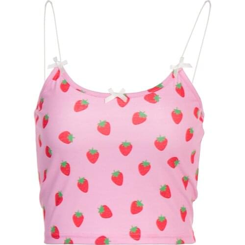 New Ladies U-neck Sleeveless Camisole Cute Fresh Strawberry Print Summer Sexy Backless Slim Bottoming Camisole