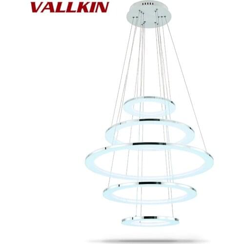 Newest Modern LED Pendant Lights Circle for Living Room Dining Room 5 Ring Acrylic Stainless Steel Body LED Hanging Ceiling Lamp