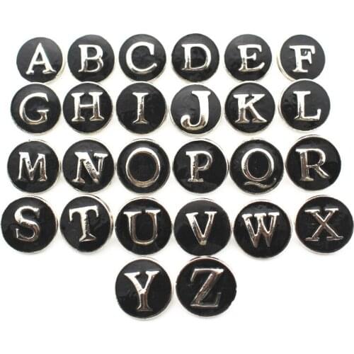 Newest 26/lot figure Alloy letter A-Z Snap Buttons 18mm/20mm Snap Jewelry fit Snap Bracelet Bangle Necklaces Pendant
