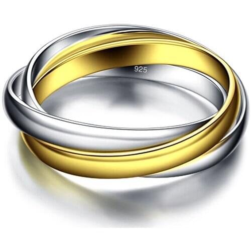 The new Classic Style silver color ring Womens Simple Style Three-ring Ring Design 24k Gold plated Ring Lady charm Jewelry