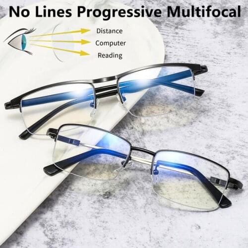 New Progressive Multifunction Half-Frame Reading Glasses men Women Multifocal Anti Blue Ray Far and near dual-use Eyeglasses 2.5