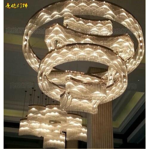 Hotel clubhouse villa duplex staircase 3 chandelier living room lobby three-story large crystal lamp hanging lobby lamp custom