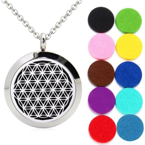 316L Stainless Steel Diffuser Necklace Pendant Women Jewelry 25mm Essential Oil Aromatherapy Perfume Locket With 10pcs Pads Gift