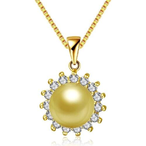 UFOORO S925 Sterling Silver Necklace Jewelry Round Sun Flower Inlaid Natural Shell Luxury Gold Pearl Pendant