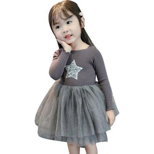 Star Print Long Sleeve Baby Girl Dress Newborn Princess Infant Baby Girl Clothes Tutu Ball Gown Party Dresses Little Girl Dress