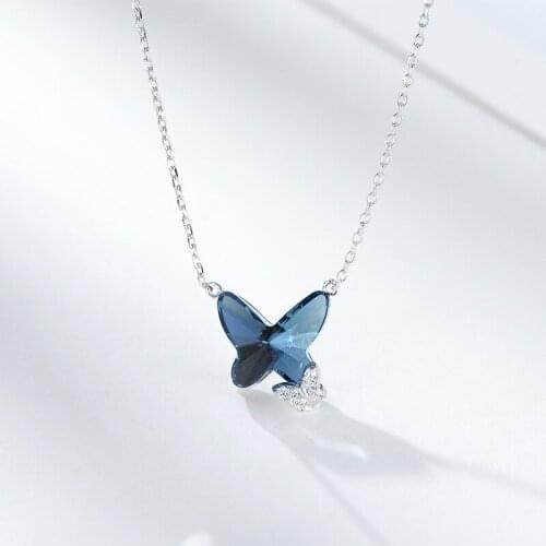 Butterfly Pendant S925 Sterling Silver Necklace Crystal Wild Necklace Women Silver Necklace Jewelry