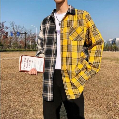 MODA VELOCE Blakc And Yellow Plaid Shirt Men Yellow Shirt For Men Summer Mens Shirts Casual Slim Fit
