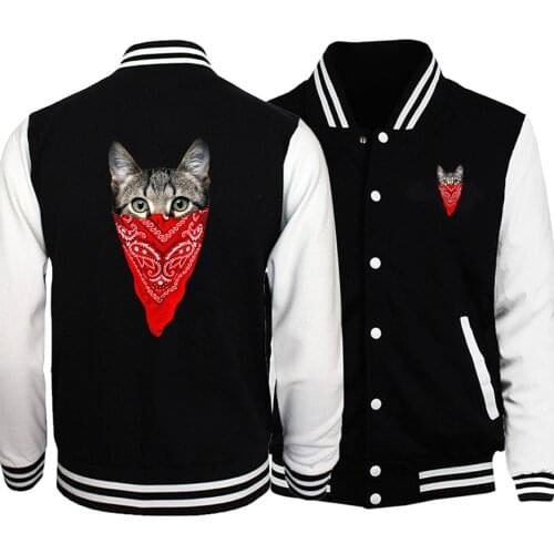 Animal Cat Baseball Men Cute Jackets Coats Winter Autumn Fleece Warm White Black Loose Sportswear Bomber Streetwear Plus Size
