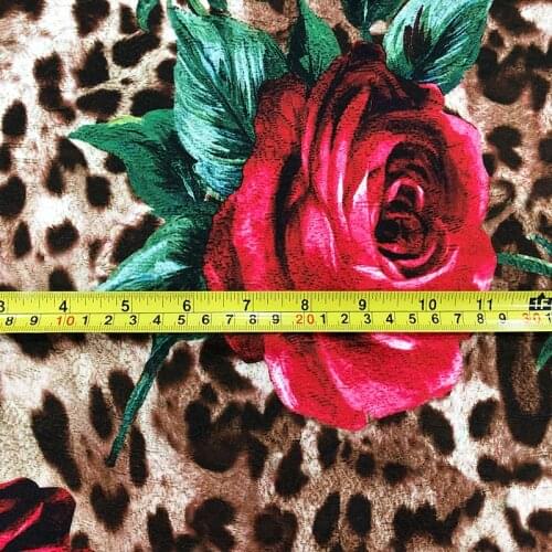 Italian Luxury Brand 100% Polyester Rose Leopard Print Chiffon Twill Jacquard Fabric Cloth for Dress Per Meter Sewing Material