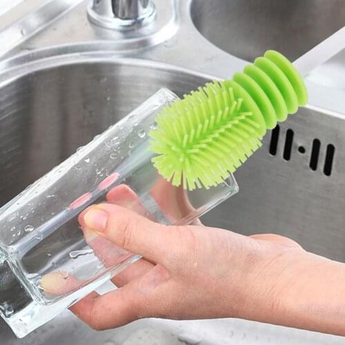 Bottle Brush Cup Scrubbing Silicone Kitchen Cleaner For Washing Cleaning Long Handle Washing Brush Cup Bottle Dish Bowl Brush