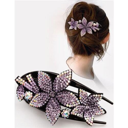 Rhinestone Hairpin Flower Leaf Butterfly Duckbill Hair Claws Retro Hair Clips Accessories For Women Shinning Ponytail Headwear