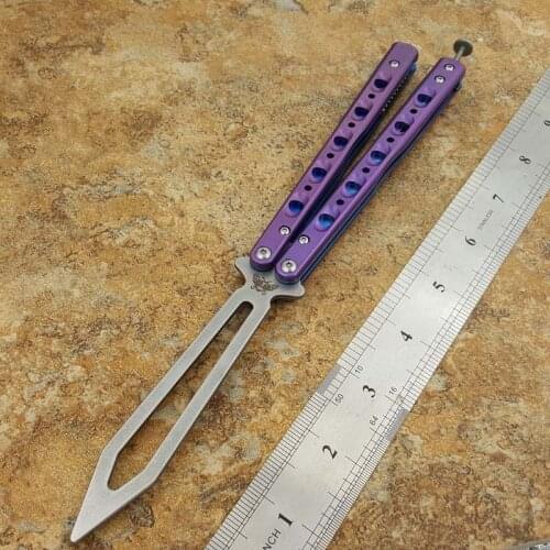 Theone D2 Steel Blade Butterfly Trainer Knife Titanium Handle Bushing System EDC Free-Swinging Jilt Knife