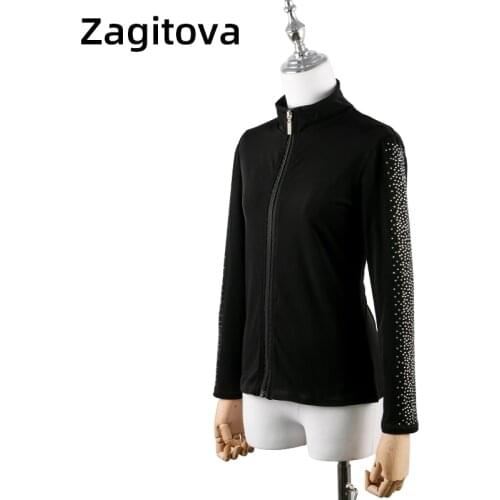 Figure Skating Training Suit Children Adult Girls High Elastic Waterproof Breathable Top With Shiny Gems On The Sleeves