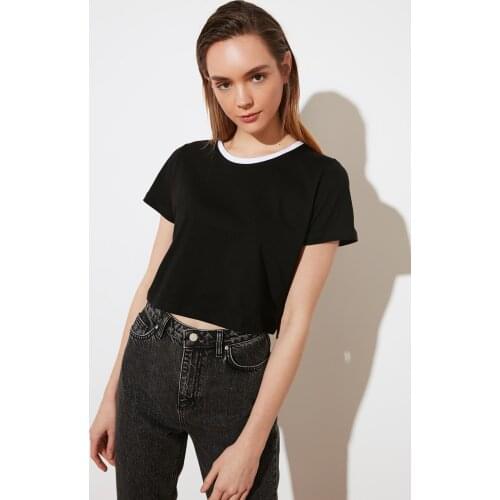 Trendyol Colorful Collar Crop Knitted T-Shirt TWOSS21TS0395