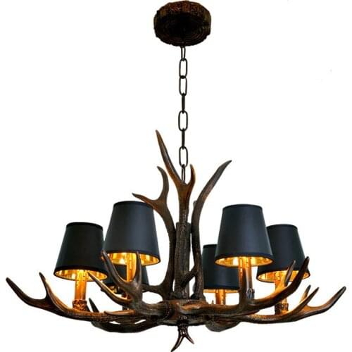 Vintage America Chandelier Hotel Coffee Bar Decorative Suspended Lamp Fixture Foyer Deerhorn Pendant Lighting