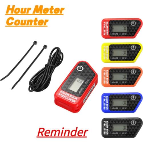 1pc Waterproof Time LCD Resettable Hour Meter Counter Maintenance Reminder In Black/Red Fit Motorcycle/ATV/Motorboat/Lawn Mower
