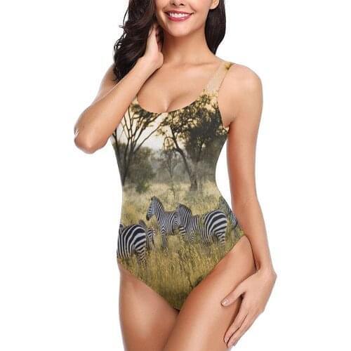 Womens One-Piece Bathing Suits Sexy Padded Sporty Swimsuits Teen Girls Africa Grassland Zebra