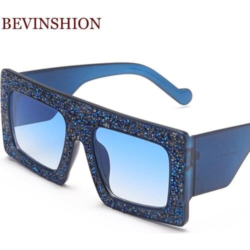 Luxury brand square sunglasses women men Europe fashion ladies 2019 diamond mosaic sun glasses vintage oversized big frame cool