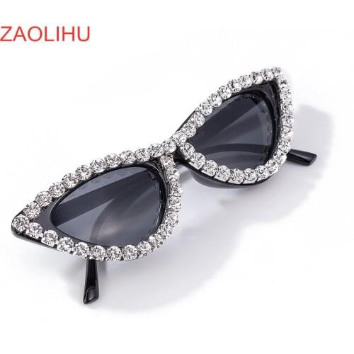 ZAOLIHU Vintage Cat Eye Designer Women Sunglasses Diamond Female Eyeglass Black Color Gafas de sol Shine Sun Glasses UV400